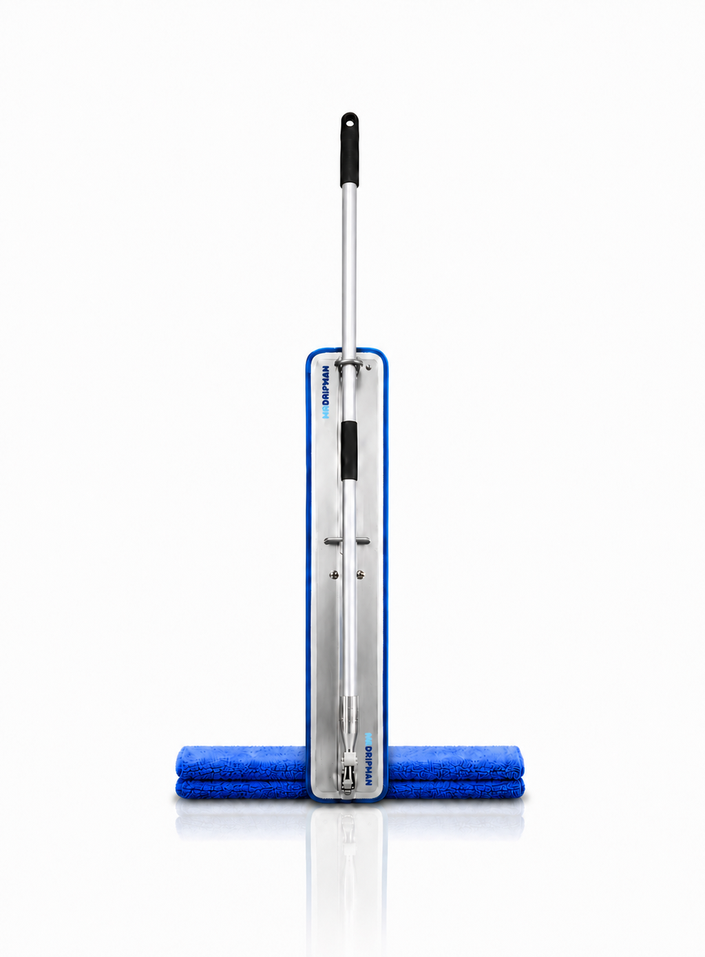 Mr. Dripman foldable mop with wet pad stored vertically for compact facility storage